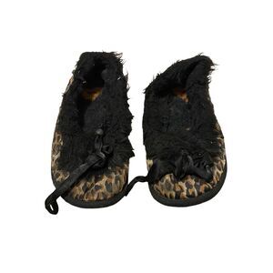 Rocket Dog Leopard Print Moccasin Slippers House Shoes Hard Bottom Faux Fur Fuzz